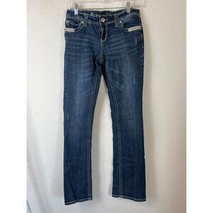 Grace in LA Jeans Sz 9/28 Flare 90s Y2K Low Rise Blinged Out Jeans Flap Pockets